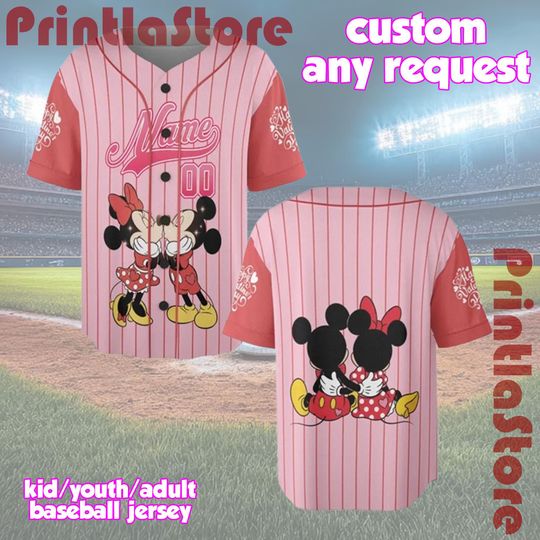 Mickey & Minnie Valentine Baseball Jersey  Custom Disney Couple Matching Shirt  Cute Love Gift for Him and Her