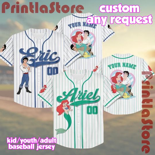 Discover Personalized Ariel & Eric Baseball Jersey  Custom Little Mermaid Valentine Shirt  Disney Couple Gift for Him and Her