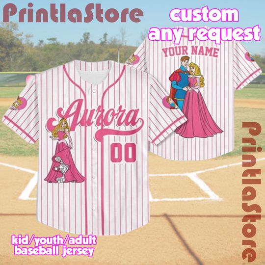 Personalized Aurora & Prince Phillip Baseball Jersey  Custom Sleeping Beauty Valentine Shirt  Disney Couple Gift