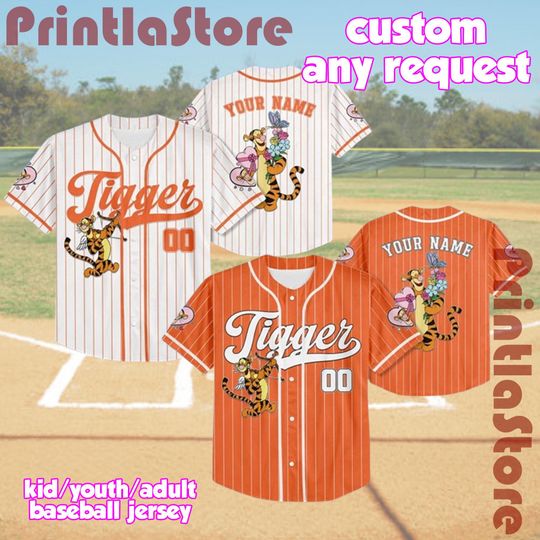 Discover Custom Tigger Valentine Baseball Jersey  Personalized Pooh Baseball Shirt  Cute Winnie the Pooh Couple Gift