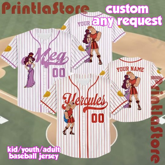 Personalized Hercules & Meg Baseball Jersey  Custom Valentines Day Disney Couple Shirt  Hercules and Megara Gift