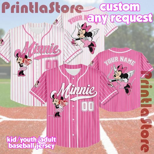 Discover Personalized Disney Minnie Mouse Valentine Baseball Jersey, Custom Valentines Day Jersey Shirt