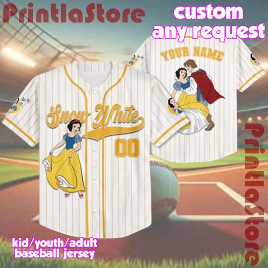 Discover Personalized Disney Snow White and Prince Baseball Jersey, Custom Snow White Valentine Jersey Shirt, Disney Couple Gift