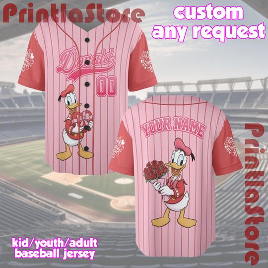 Discover Disney Mickey and Friends Valentine Baseball Jersey, Custom Donald Duck Valentine Shirt, Matching Family Jersey Gift