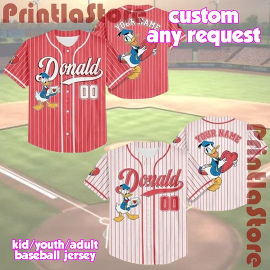 Discover Personalized Disney Donald Duck Valentine Baseball Jersey, Custom Valentine Jersey Shirt, Mickey and Friends Gift