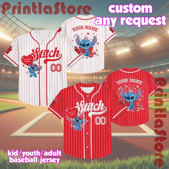 Discover Custom Disney Stitch Valentine Baseball Jersey, Stitch Lover Valentine Collection, Team Matching Outfit