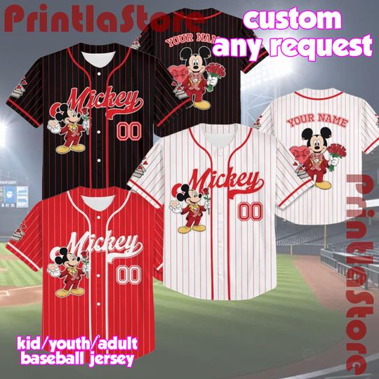 Discover Custom Disney Mickey Valentine XOXO Baseball Jersey, Kids Youth Adult Matching Valentine Jersey, Disney Couple Gift
