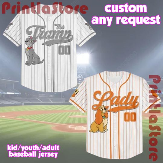 Discover Personalized Disney Lady and the Tramp Baseball Jersey, Custom Valentine Couple Jersey Shirt, Disney Lover Gift
