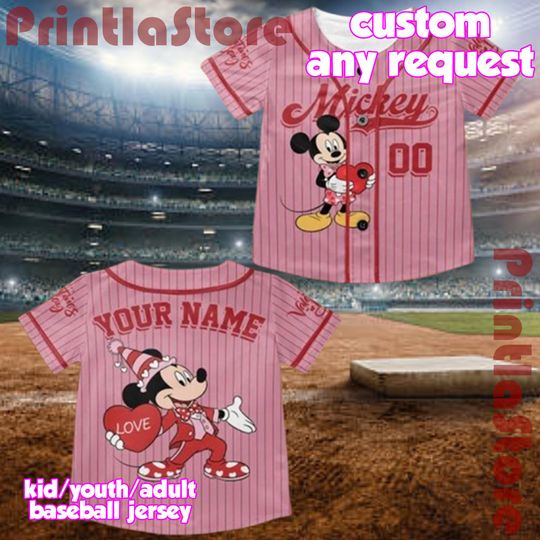 Discover Personalized Disney Mickey and Friends Valentine Baseball Jersey, Happy Valentines Day 2026, XOXO Couple Matching Outfit