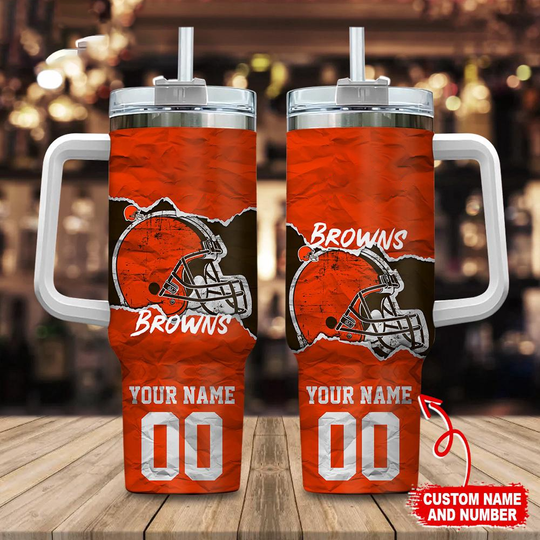 Custom Name And Number Cleveland Browns football Tumbler 40oz With Handle