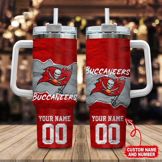 Custom Name And Number Tampa Bay Buccaneers football Tumbler 40oz With Handle
