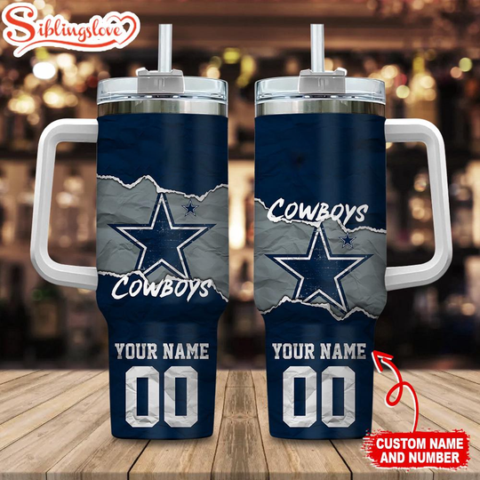 Custom Name And Number Dallas Cowboys football Tumbler 40oz With Handle