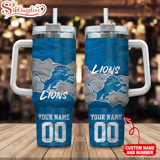 Discover Custom Name And Number Detroit Lions football Tumbler 40oz With Handle