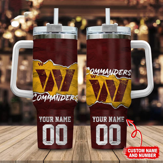 Custom Name And Number Washington Commanders football Tumbler 40oz With Handle