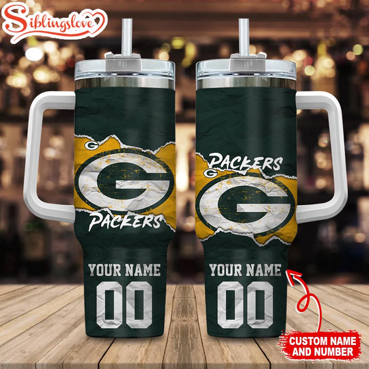 Custom Name And Number Green Bay Packers football Tumbler 40oz With Handle