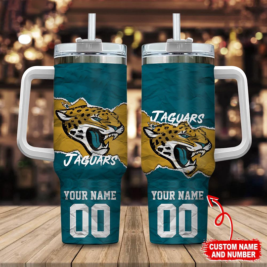 Custom Name And Number Jacksonville Jaguars football Tumbler 40oz With Handle