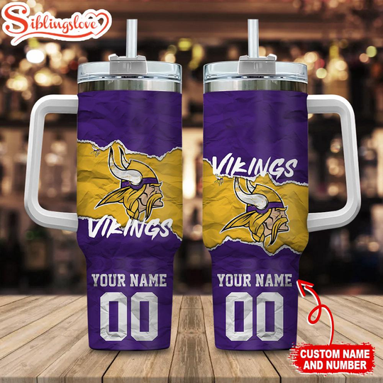Custom Name And Number Minnesota Vikings football Tumbler 40oz With Handle