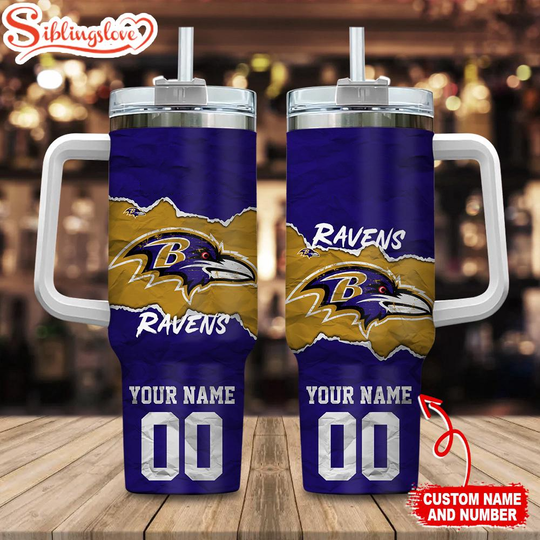 Custom Name And Number Baltimore Ravens football Tumbler 40oz With Handle