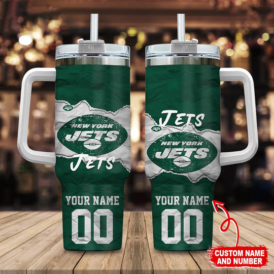 Discover Custom Name And Number New York Jets football Tumbler 40oz With Handle