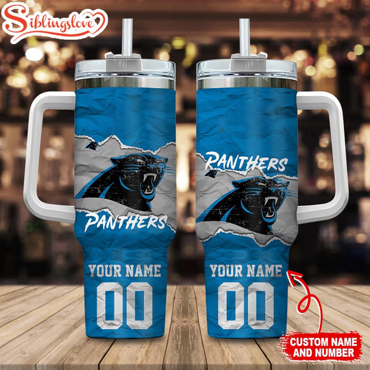 Custom Name And Number Carolina Panthers football Tumbler 40oz With Handle