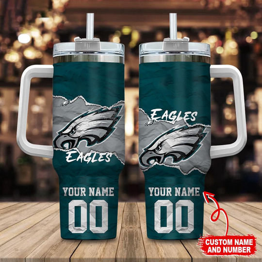 Discover Custom Name And Number Philadelphia Eagles football Tumbler 40oz With Handle