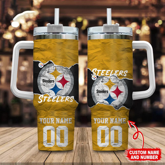 Discover Custom Name And Number Pittsburgh Steeler football Tumbler 40oz With Handle