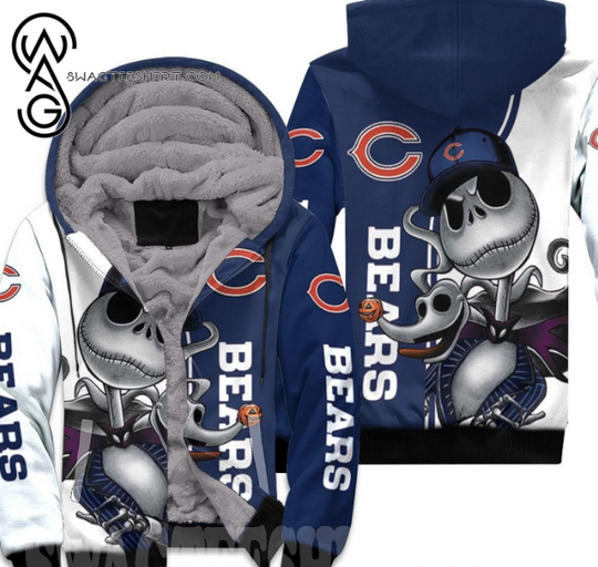 Discover Chicago Bears Jack Skellington And Zero 3D Fleece Hoodie