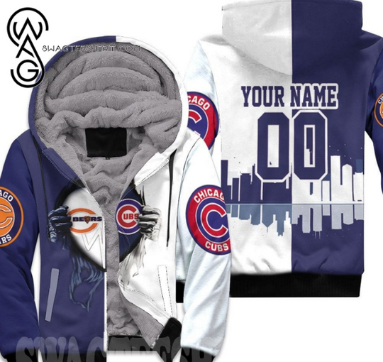 Chicago Bears And Chicago Cubs Heartbeat Love Ripped High Fashion Full Printing Fleece Hoodie
