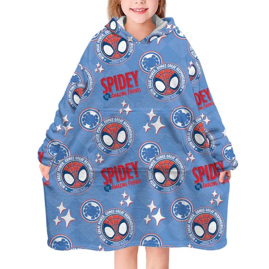 Spider-Man Blanket Hoodie Wearable Oversized Hoodie with Pocket, Soft Cozy Sleepwear