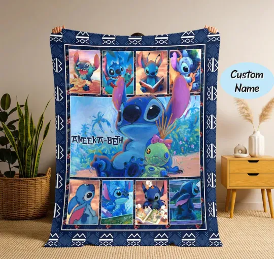 Discover Personalized Kids Name Stitch Blanket, Stitch Blanket Custom Name Fleece Blanket