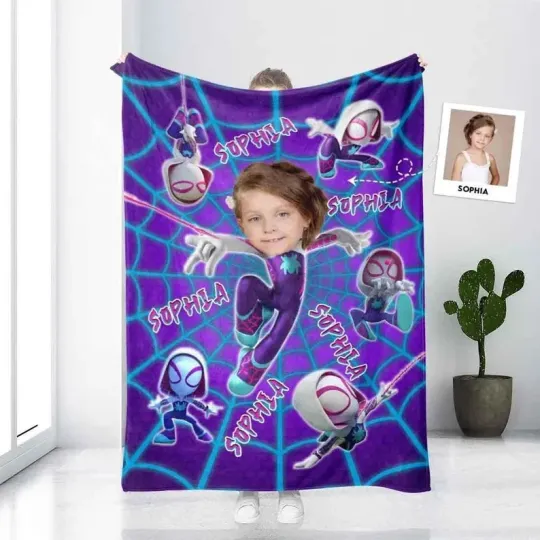Personalized Ghost Spider Girl Photo Blanket: Custom Photo & Name Fleece Blanket