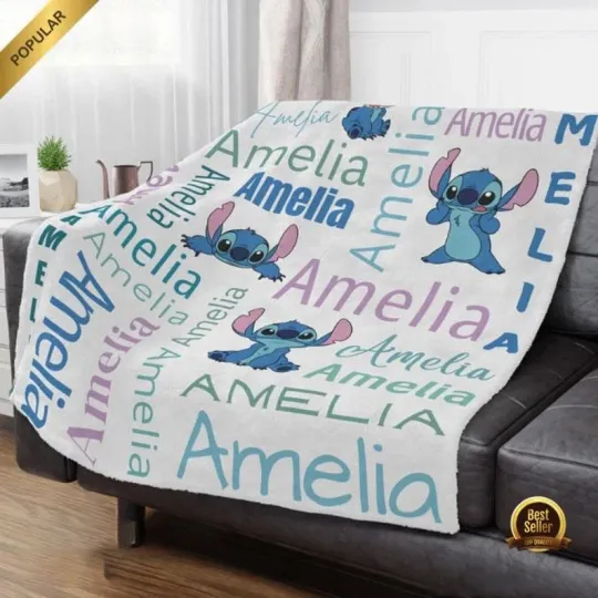 Discover Personalized Disney Stitch Custom Name Fleece Blanket