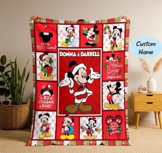 Discover Personalized Disney Mickey Mouse Christmas Fleece Blanket