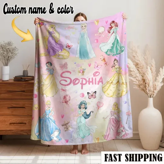 Discover Personalized Watercolor Princess Disney Princess Fleece Blanket