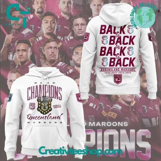 Discover Queensland Maroons Back-to-Back Champions 2025 3D Hoodie S-5XL