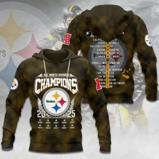 Discover Steeler 2025 AFC North Champions 3D Apparel Hoodie