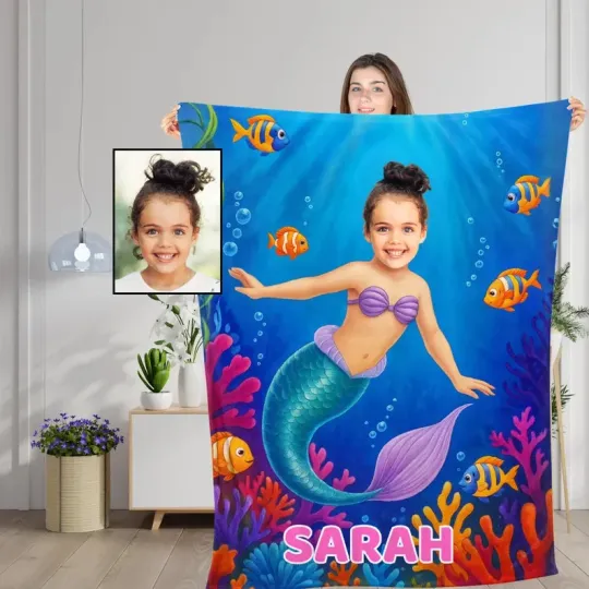 Discover Personalized Mermaid Blanket With Personalized Photo & Name Fleece Blanket