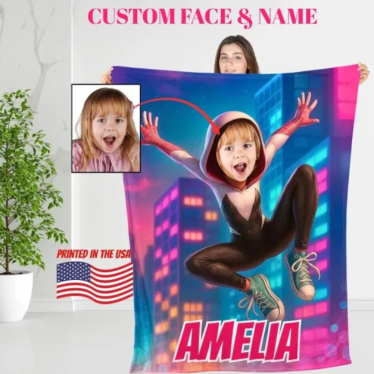 Discover Custom Superhero Blanket From Photo, Personalized Photo & Name Fleece Blanket