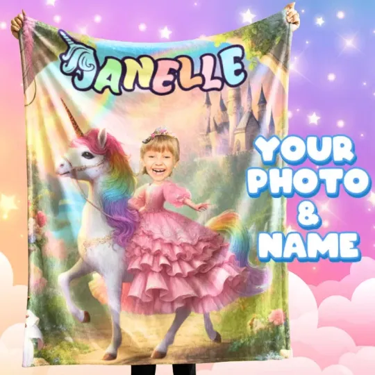 Discover Personalized Unicorn Blanket With Name & Photo Fleece Blanket