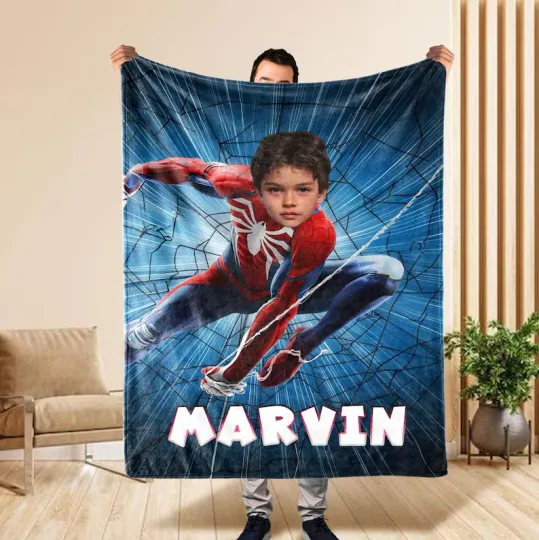Discover Custom Spider Man Photo Marvel Blanket Superhero Cartoon Name Fleece Blanket