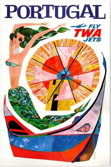 Discover Portugal Vintage Airline Travel Poster | Fly TWA Vertical Poster