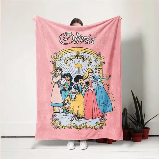 Discover Personalized Watercolor Princess Blanket, Kid Name Fleece Blanket