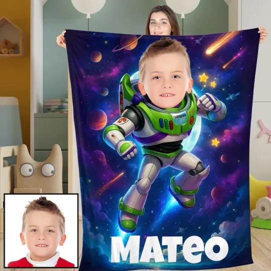 Discover Personalized Space Hero Blanket Personalized Photo & Name Fleece Blanket