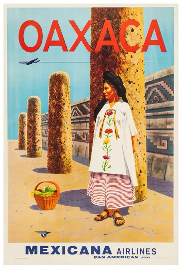 Discover Mexicana Airlines Vintage Travel Poster - Mexico Oaxaca Vertical Poster