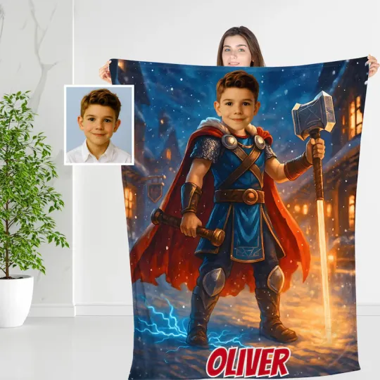 Discover Personalized Thor Hero Blanket With Personalized Photo & Name Fleece Blanket