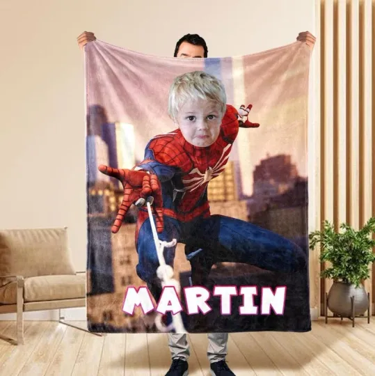 Discover Custom Spider Man Photo Blanket With Superhero Cartoon Name Fleece Blanket