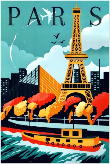 Discover Paris France Travel Poster Vintage Vertical Poster