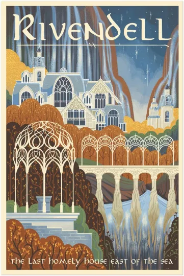Discover LOTR Poster- Rivendell Travel Print, Wall Art, Vintage