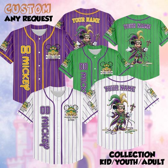 Discover Custom Mickey Mardi Gras Baseball Jersey, Disney Mickey And Friends Festival Shirt, New Orleans Trip Jersey, Disney World Family Trip