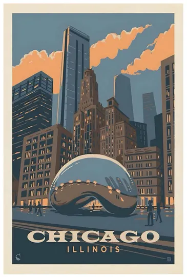 Discover Chicago Vintage Travel Poster - Premium Matte Vertical Poster